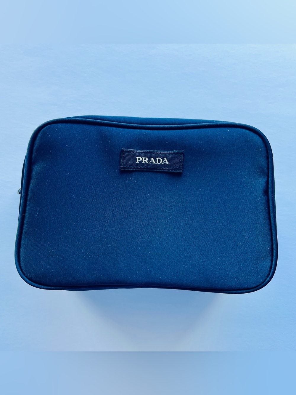 Prada Blue Textile Cosmetic Pouch Travel Case Organizer NIB 7.5x5x2.5